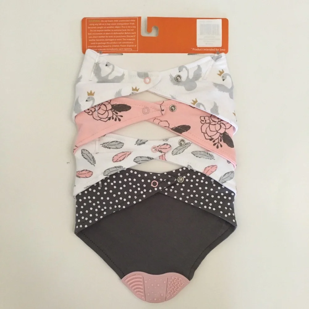 Baby Bandana Bibs - 4 Pack Yoga Sprout Soft Absorbent Bonus Teether NEW